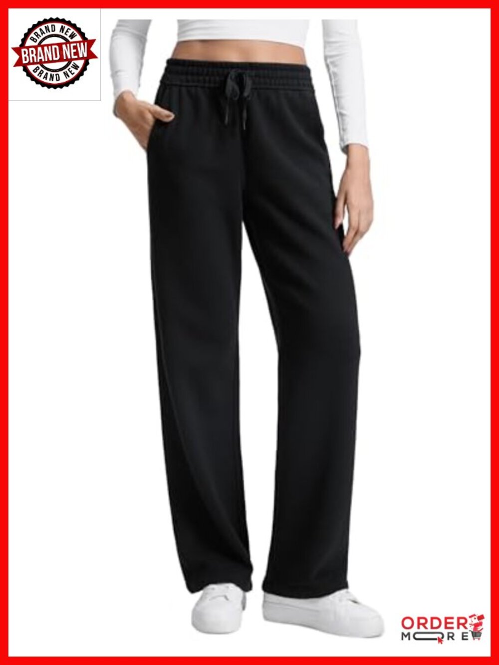 Fleece Lined Sweatpants High Rise Wide Leg Drawstring Casual Yoga Lounge